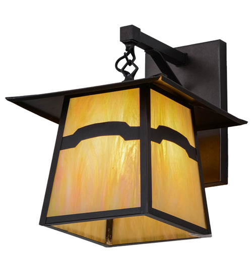 Meyda Lighting Stillwater 12" Craftsman Brown Mountain View Wall Sconce With Beige Iridescent Shade Glass