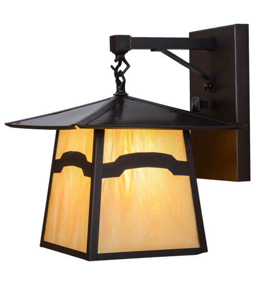 Meyda Lighting Stillwater 12" Craftsman Brown Mountain View Wall Sconce With Beige Iridescent Shade Glass