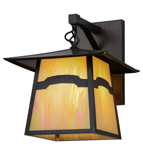 Meyda Lighting Stillwater 12" Craftsman Brown Mountain View Wall Sconce With Beige Iridescent Shade Glass