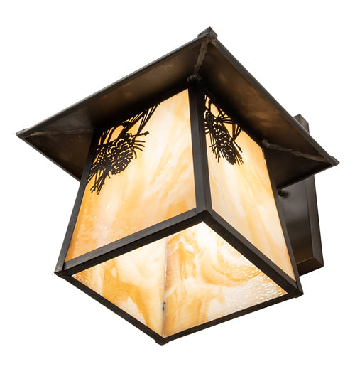 Meyda Lighting Stillwater 12" Craftsman Brown Pine Hanging Wall Sconce With Beige Ripple Shade Glass