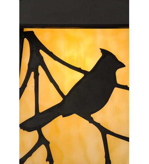 Meyda Lighting Stillwater 12" Craftsman Brown Song Bird Solid Mount Wall Sconce With Beige Art Shade Glass