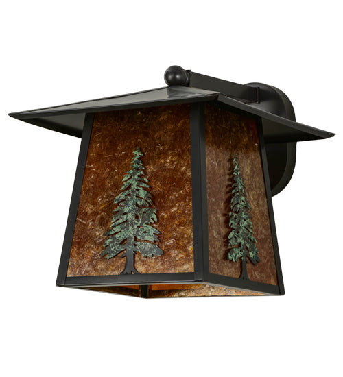 Meyda Lighting Stillwater 12" Craftsman Brown Tall Pine Solid Mount Wall Sconce With Amber Mica Shade Glass