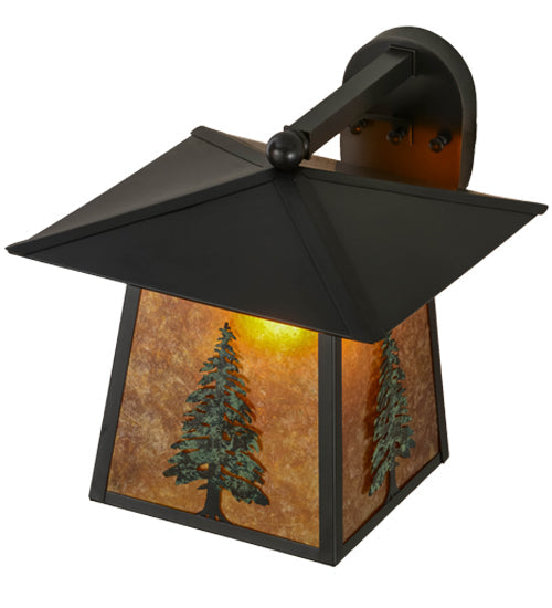 Meyda Lighting Stillwater 12" Craftsman Brown Tall Pine Solid Mount Wall Sconce With Amber Mica Shade Glass