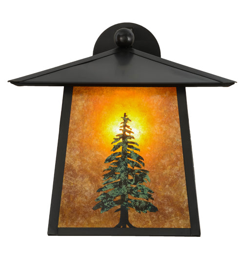 Meyda Lighting Stillwater 12" Craftsman Brown Tall Pine Solid Mount Wall Sconce With Amber Mica Shade Glass