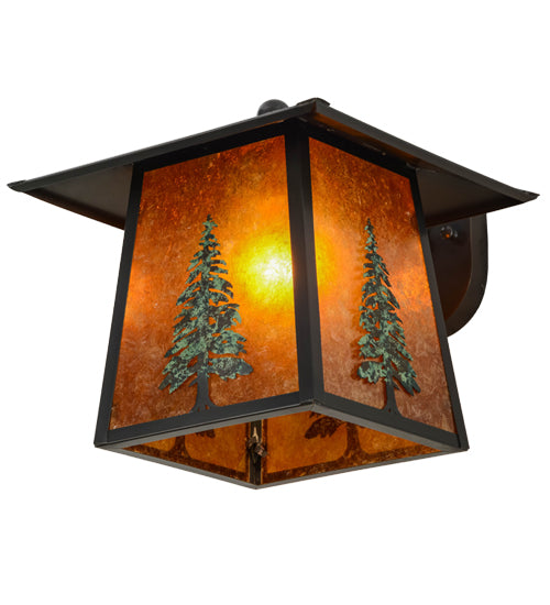 Meyda Lighting Stillwater 12" Craftsman Brown Tall Pine Solid Mount Wall Sconce With Amber Mica Shade Glass