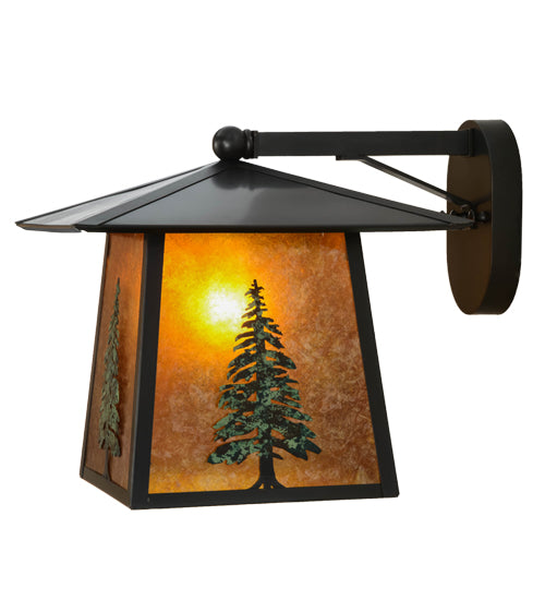 Meyda Lighting Stillwater 12" Craftsman Brown Tall Pine Solid Mount Wall Sconce With Amber Mica Shade Glass