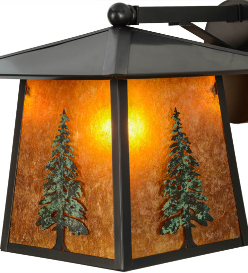 Meyda Lighting Stillwater 12" Craftsman Brown Tall Pine Solid Mount Wall Sconce With Amber Mica Shade Glass