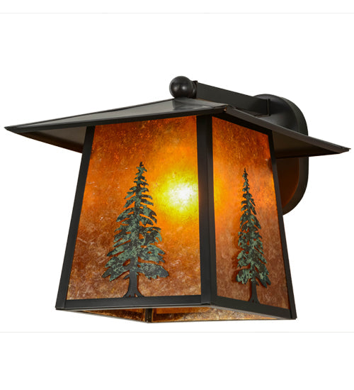 Meyda Lighting Stillwater 12" Craftsman Brown Tall Pine Solid Mount Wall Sconce With Amber Mica Shade Glass