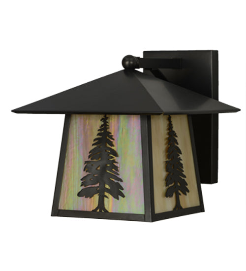 Meyda Lighting Stillwater 12" Craftsman Brown Tall Pine Solid Mount Wall Sconce With Beige Art Shade Glass