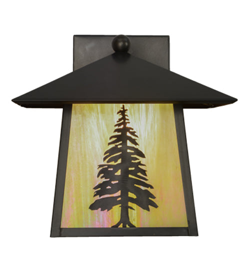 Meyda Lighting Stillwater 12" Craftsman Brown Tall Pine Solid Mount Wall Sconce With Beige Art Shade Glass