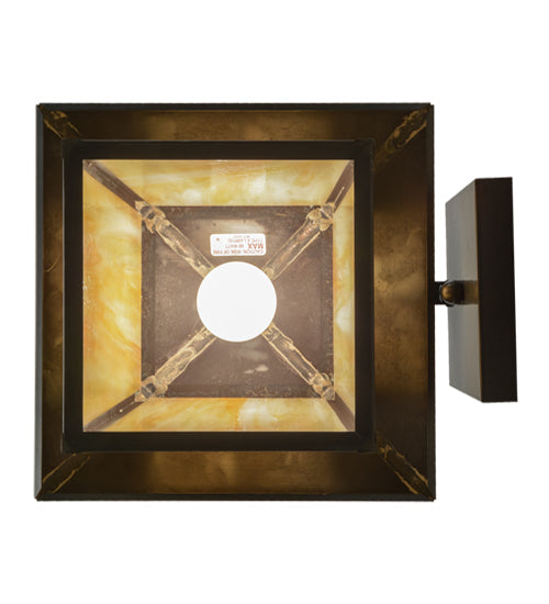 Meyda Lighting Stillwater 12" Craftsman Brown Tall Pine Solid Mount Wall Sconce With Beige Art Shade Glass