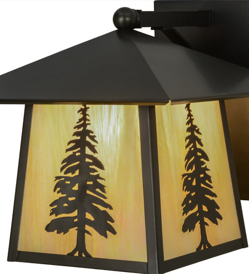 Meyda Lighting Stillwater 12" Craftsman Brown Tall Pine Solid Mount Wall Sconce With Beige Art Shade Glass
