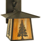 Meyda Lighting Stillwater 12" Craftsman Brown Tall Pine Straight Arm Wall Sconce With Beige Shade Glass
