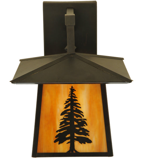 Meyda Lighting Stillwater 12" Craftsman Brown Tall Pine Straight Arm Wall Sconce With Beige Shade Glass