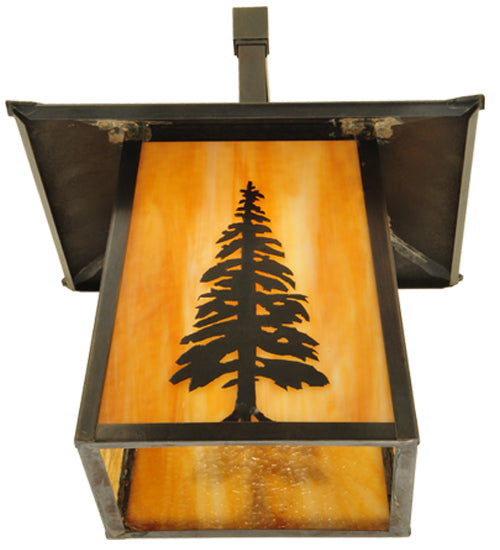 Meyda Lighting Stillwater 12" Craftsman Brown Tall Pine Straight Arm Wall Sconce With Beige Shade Glass