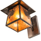 Meyda Lighting Stillwater 12" Craftsman Brown Winter Pine Curved Arm Wall Sconce With Amber Mica Shade Glass