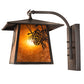 Meyda Lighting Stillwater 12" Craftsman Brown Winter Pine Curved Arm Wall Sconce With Amber Mica Shade Glass