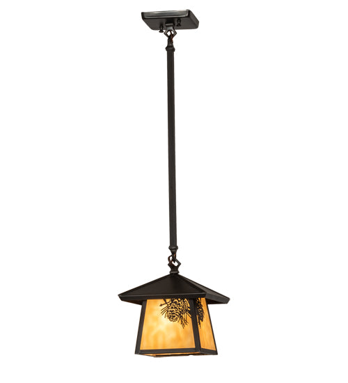 Meyda Lighting Stillwater 12" Craftsman Brown Winter Pine Pendant Light With Beige Shade Glass