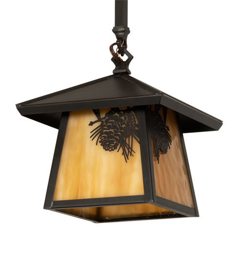 Meyda Lighting Stillwater 12" Craftsman Brown Winter Pine Pendant Light With Beige Shade Glass