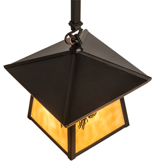 Meyda Lighting Stillwater 12" Craftsman Brown Winter Pine Pendant Light With Beige Shade Glass