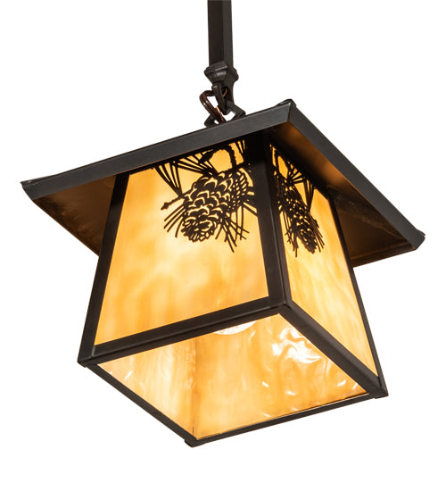 Meyda Lighting Stillwater 12" Craftsman Brown Winter Pine Pendant Light With Beige Shade Glass