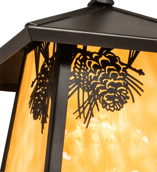 Meyda Lighting Stillwater 12" Craftsman Brown Winter Pine Pendant Light With Beige Shade Glass
