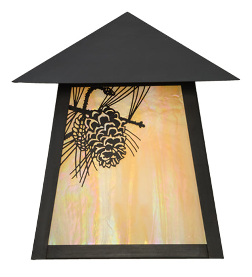 Meyda Lighting Stillwater 12" Craftsman Brown Winter Pine Wall Sconce With Beige Iridescent Shade Glass