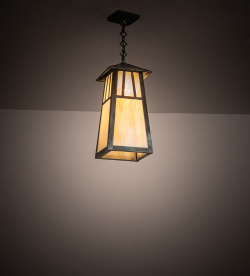 Meyda Lighting Stillwater 12" Craftsman Verdigris Double Bar Mission Pendant Light With Beige Iridescent Shade Glass