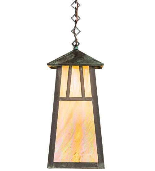 Meyda Lighting Stillwater 12" Craftsman Verdigris Double Bar Mission Pendant Light With Beige Iridescent Shade Glass