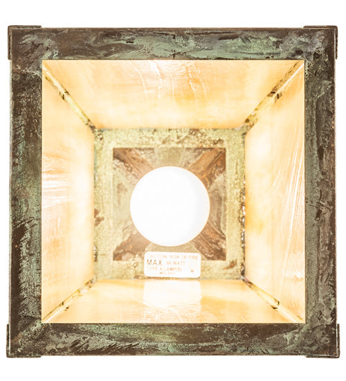 Meyda Lighting Stillwater 12" Craftsman Verdigris Double Bar Mission Pendant Light With Beige Iridescent Shade Glass