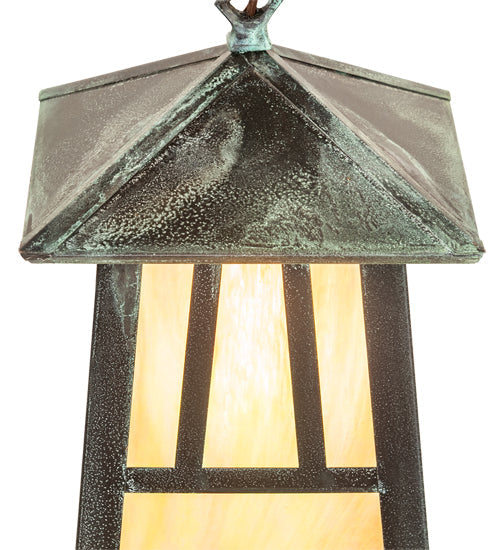 Meyda Lighting Stillwater 12" Craftsman Verdigris Double Bar Mission Pendant Light With Beige Iridescent Shade Glass