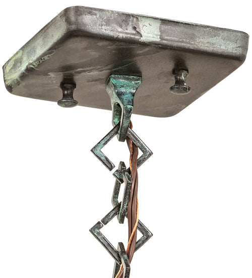 Meyda Lighting Stillwater 12" Craftsman Verdigris Double Bar Mission Pendant Light With Beige Iridescent Shade Glass