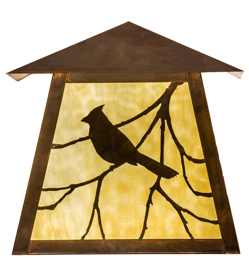 Meyda Lighting Stillwater 12" LED Vintage Copper Song Bird Wall Sconce With Beige Shade Glass