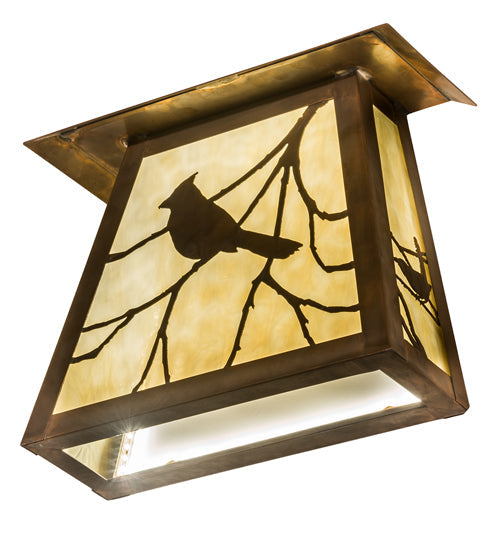 Meyda Lighting Stillwater 12" LED Vintage Copper Song Bird Wall Sconce With Beige Shade Glass