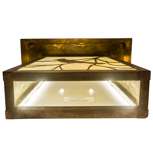 Meyda Lighting Stillwater 12" LED Vintage Copper Song Bird Wall Sconce With Beige Shade Glass