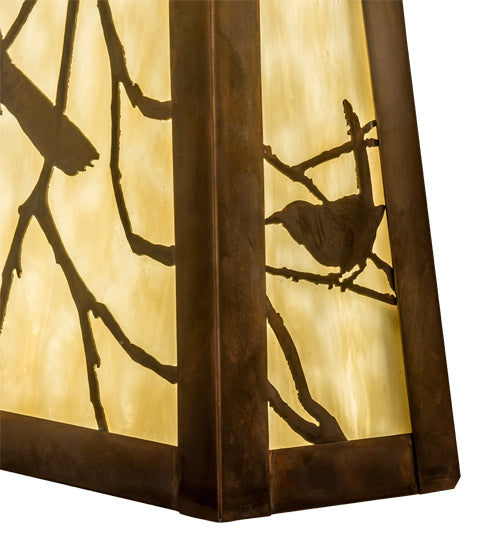 Meyda Lighting Stillwater 12" LED Vintage Copper Song Bird Wall Sconce With Beige Shade Glass