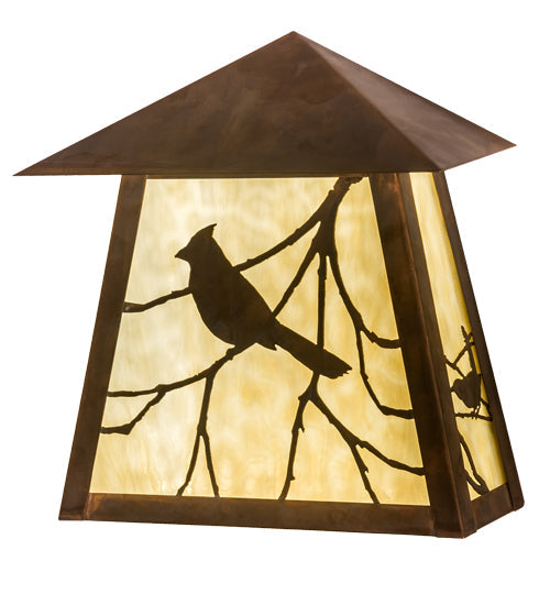 Meyda Lighting Stillwater 12" LED Vintage Copper Song Bird Wall Sconce With Beige Shade Glass