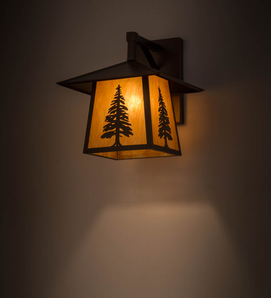 Meyda Lighting Stillwater 12" Mahogany Bronze Tall Pine Straight Arm Wall Sconce With New Mica Acrylic Shade