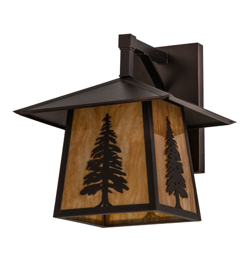 Meyda Lighting Stillwater 12" Mahogany Bronze Tall Pine Straight Arm Wall Sconce With New Mica Acrylic Shade
