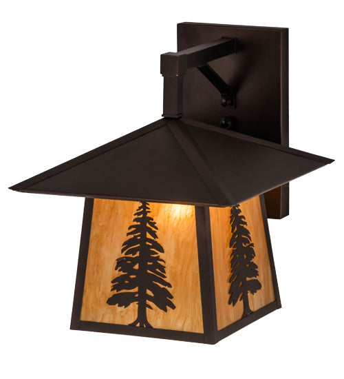 Meyda Lighting Stillwater 12" Mahogany Bronze Tall Pine Straight Arm Wall Sconce With New Mica Acrylic Shade