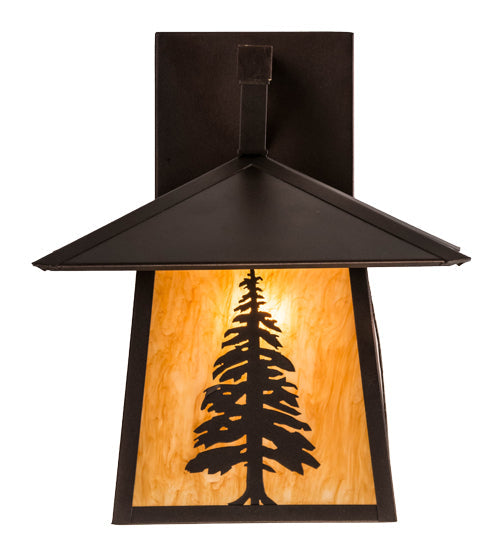 Meyda Lighting Stillwater 12" Mahogany Bronze Tall Pine Straight Arm Wall Sconce With New Mica Acrylic Shade