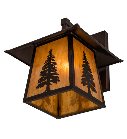 Meyda Lighting Stillwater 12" Mahogany Bronze Tall Pine Straight Arm Wall Sconce With New Mica Acrylic Shade