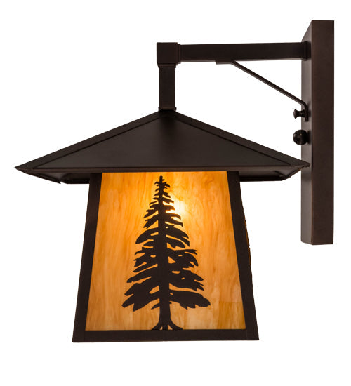 Meyda Lighting Stillwater 12" Mahogany Bronze Tall Pine Straight Arm Wall Sconce With New Mica Acrylic Shade