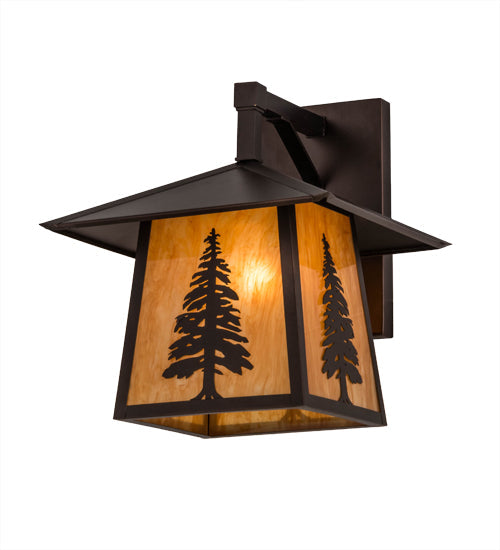 Meyda Lighting Stillwater 12" Mahogany Bronze Tall Pine Straight Arm Wall Sconce With New Mica Acrylic Shade
