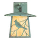 Meyda Lighting Stillwater 12" Verdegris Song Bird Straight Arm Wall Sconce With Beige Iridescent Shade Glass