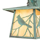 Meyda Lighting Stillwater 12" Verdegris Song Bird Straight Arm Wall Sconce With Beige Iridescent Shade Glass