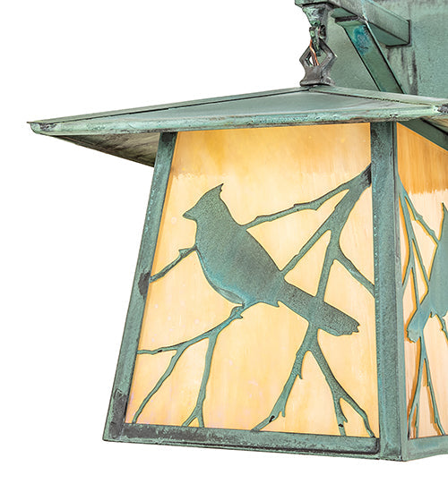 Meyda Lighting Stillwater 12" Verdegris Song Bird Straight Arm Wall Sconce With Beige Iridescent Shade Glass