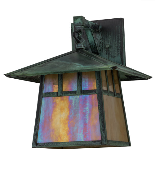 Meyda Lighting Stillwater 12" Verdigris Double Bar Mission Hanging Wall Sconce With Beige Iridescent Shade Glass