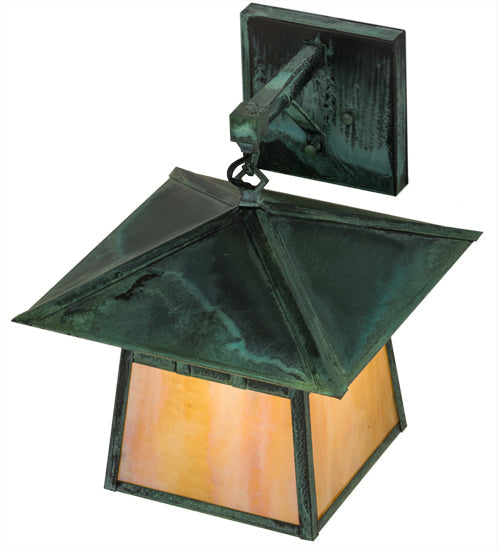 Meyda Lighting Stillwater 12" Verdigris Double Bar Mission Hanging Wall Sconce With Beige Iridescent Shade Glass
