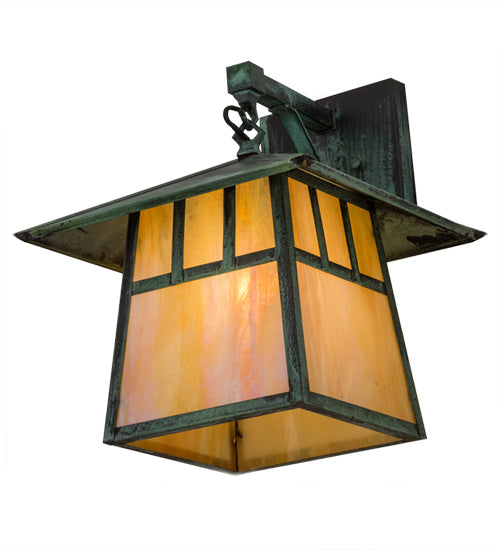 Meyda Lighting Stillwater 12" Verdigris Double Bar Mission Hanging Wall Sconce With Beige Iridescent Shade Glass
